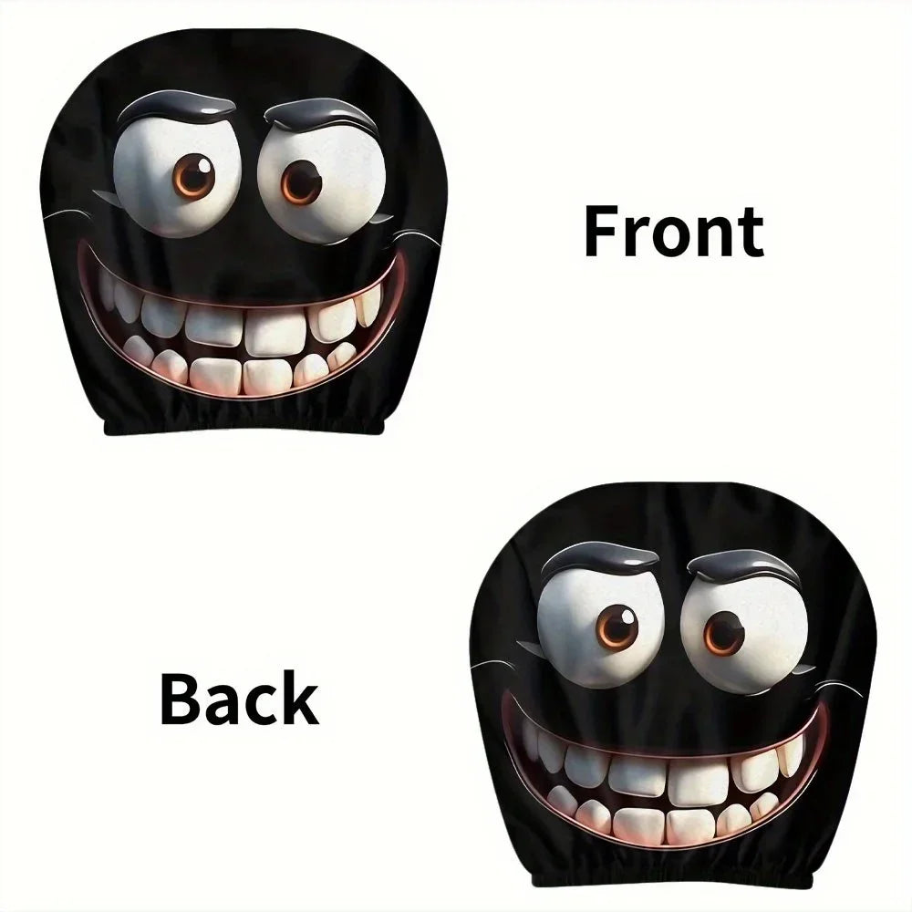 2pcs Smiley Face Printed Car Pillowcase Soft Comfortable Decorative Cushion Cover Auto Seat Headrest Washable Polyester Fabric