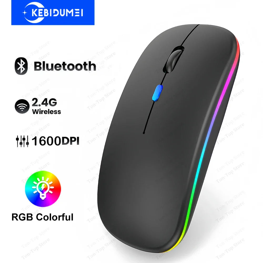 Dual Mode 2.4G Wireless Mouse Bluetooth Mouse RGB Backlit Gaming Mouse Rechargeable Mouse Ergonomic Mice for PC Laptop Tablet