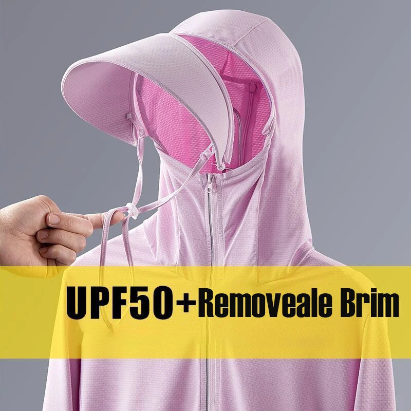 Summer Women Sun Protection Jacket Removable Brim Quick Dry Long Sleeve Anti-UV Female Hooded Hiking Jacket Beach Sweatshirt
