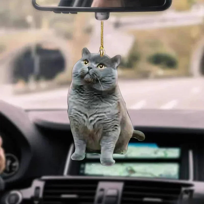2D Cute Cat Puppy Car Hanging Cament Kitten Dog Simulation Model Creative Car Interior Decor Animal Acrylic Pendant Kid Toy Gift