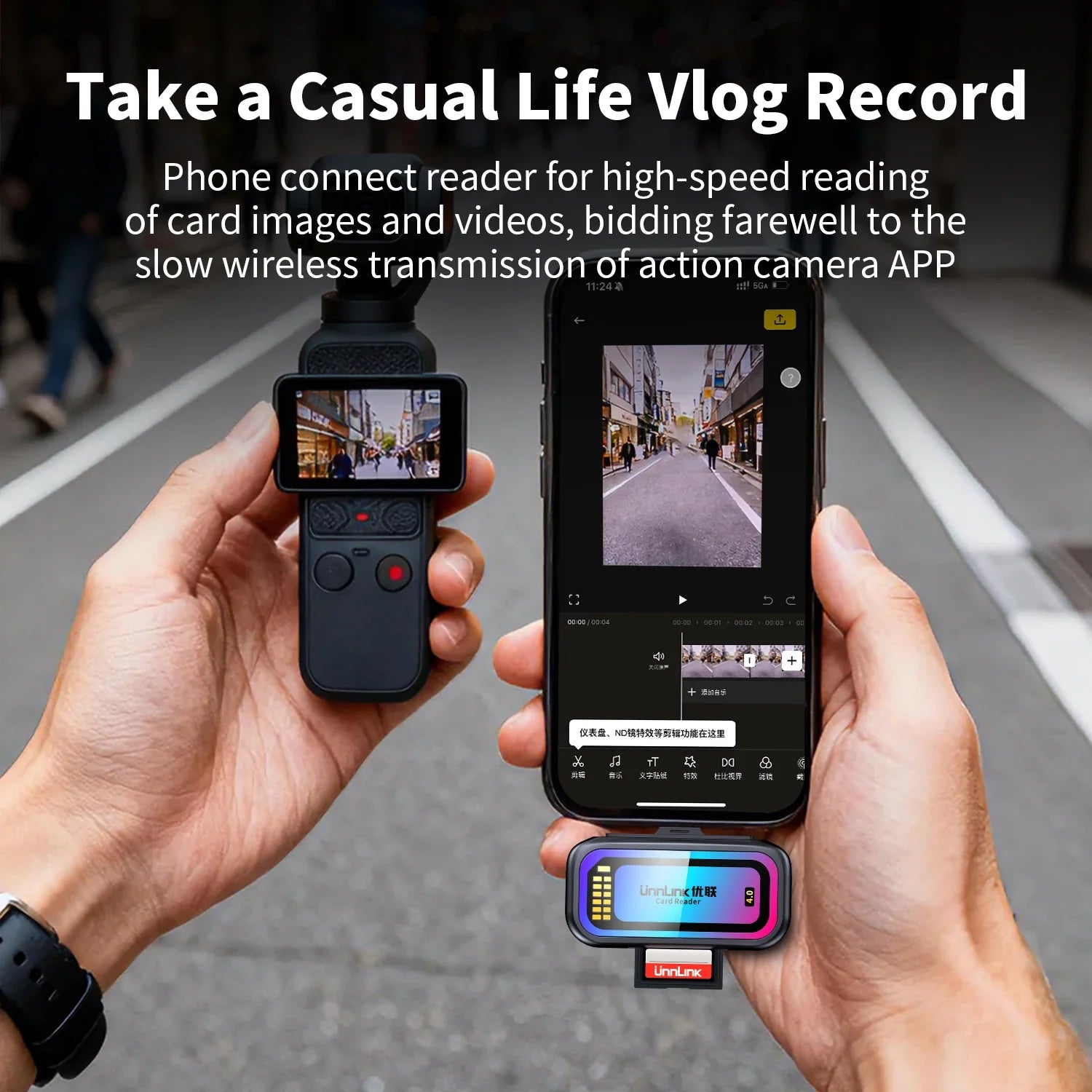 Unnlink SD & Micro SD 4.0 Card Reader UHS-II, USB-C to SD TF Memory Card Adapter for Mac iPhone 16/17 to Drone Action Camera