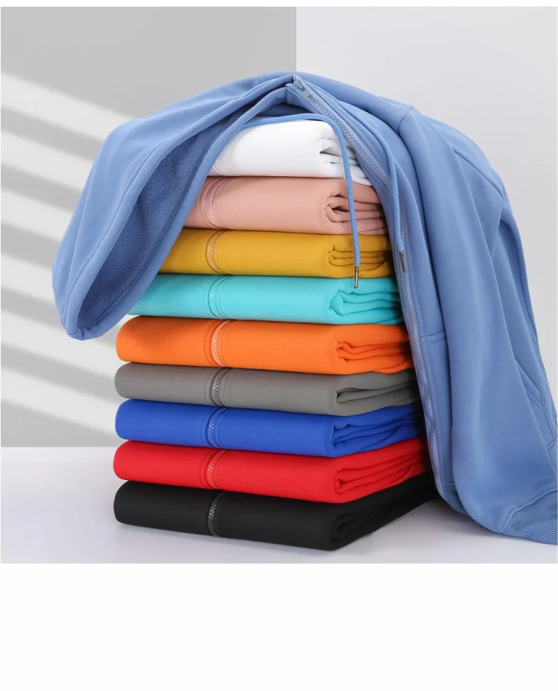 High Quality Velvet Zipper Hoodie Sweatshirt Custom Logo Embroidery Print Personalized Image Company Logo DIY 10 Color KAISING