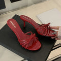 Women Thin Heels Sandals Slides Shoes Butterfly-Knot Footwear Fashion Round Toe Ladies High Heels Shoes Female Sandals Pumps