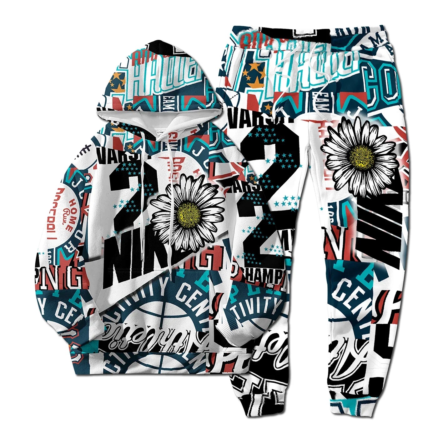 European New Style Letter Hip-hop 3D Digital Printing Fashion Casual Sports Youth Men And Women Hoodie Long Pants 2-Piece Sets