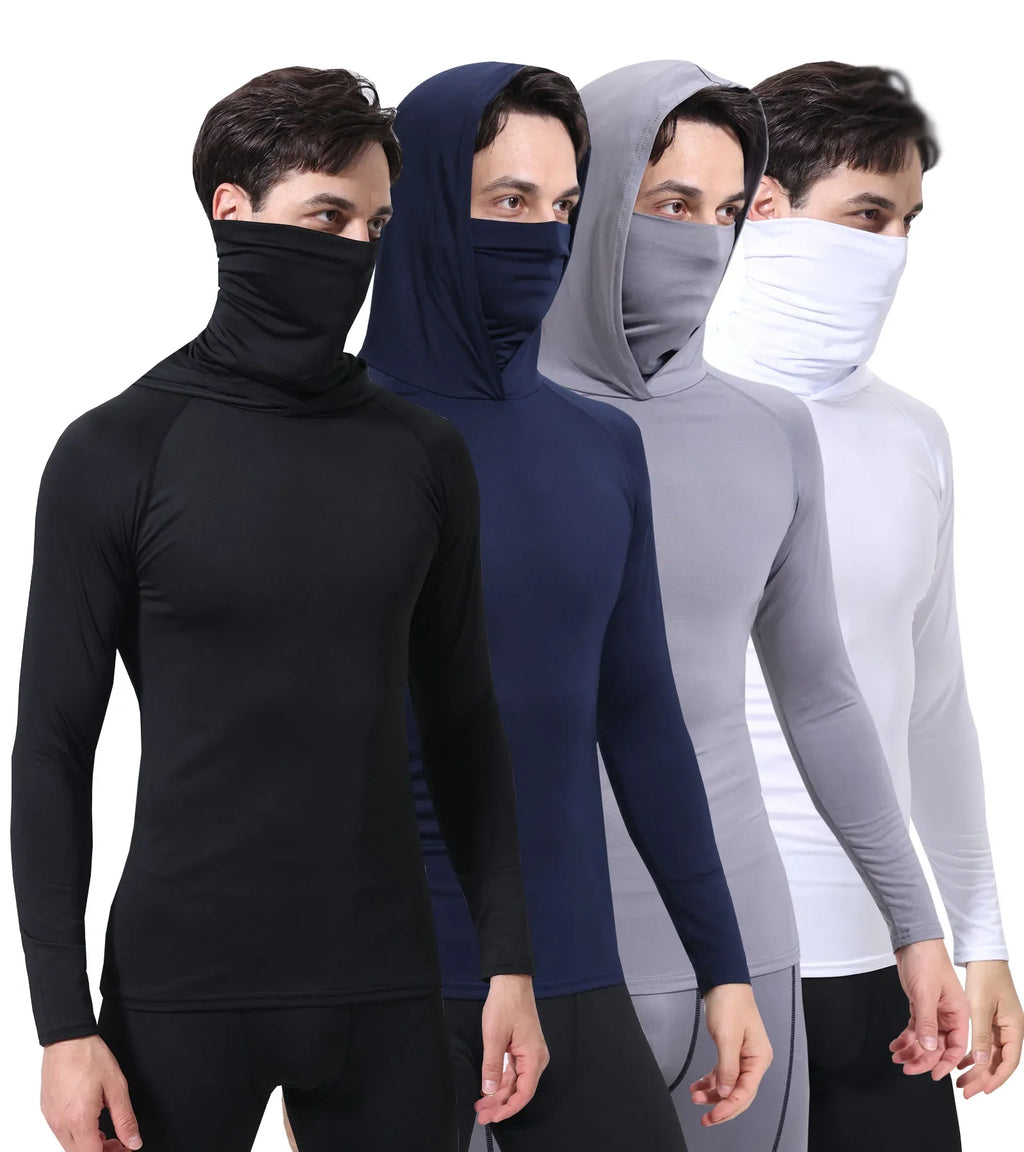 Men's Athletic Hoodie Long Sleeve Fishing Shirts, Upf 50+ Uv Sun Protection, Fitted High Stretch, Built-In Face Mask