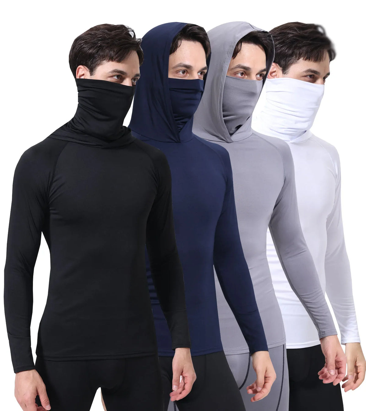 Men's Athletic Hoodie Long Sleeve Fishing Shirts, Upf 50+ Uv Sun Protection, Fitted High Stretch, Built-In Face Mask