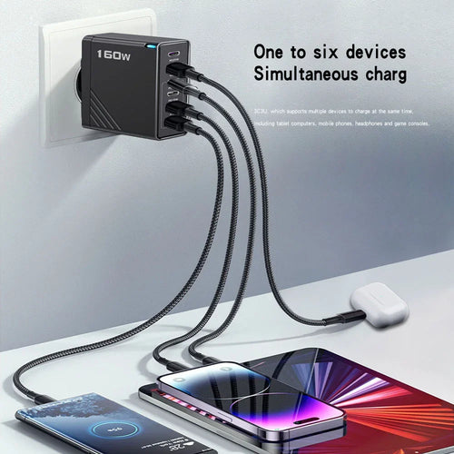 160W USB C Charger Fast Charging PD QC3.0 Wall Charger Adapter For iPhone 16 Samsung S24 Xiaomi Huawei Multi Ports Phone Charger