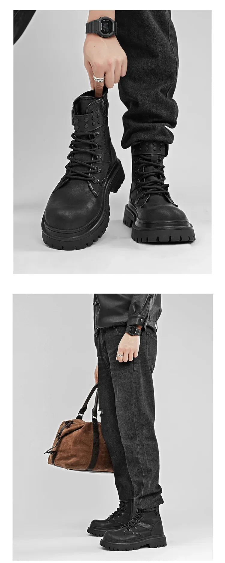 Men's boots 2025 autumn retro British style black workwear boots casual short boots versatile thick soled motorcycle boots