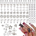 80PCS Star Nail Charms for Acrylic Nails,Silver Star Planet Cross Alloy Nail Art Decoration, Nail Stones Nail Jewels Accessorie