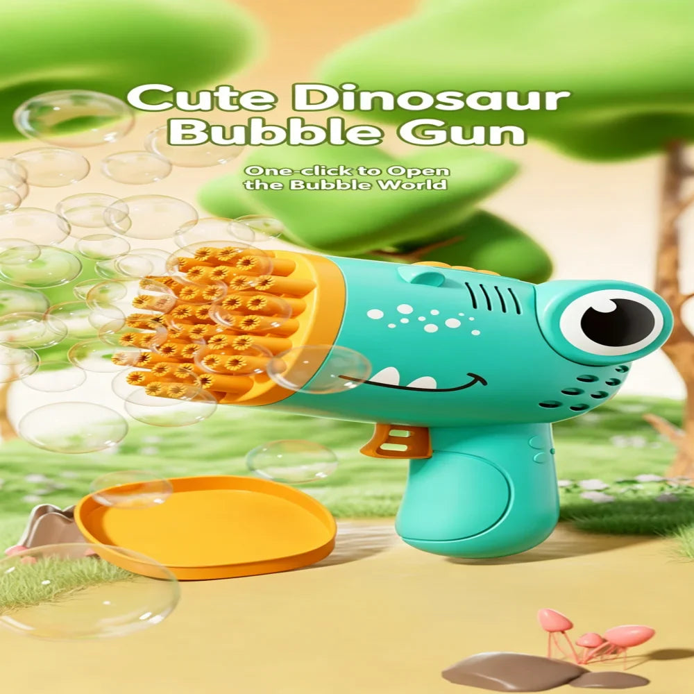 Kids 40 Hole Dinosaur Bubble Gun Toys Summer Soap Water Bubble Machine 2-in-1 Electric Bubble Machine For Children Gift Toys
