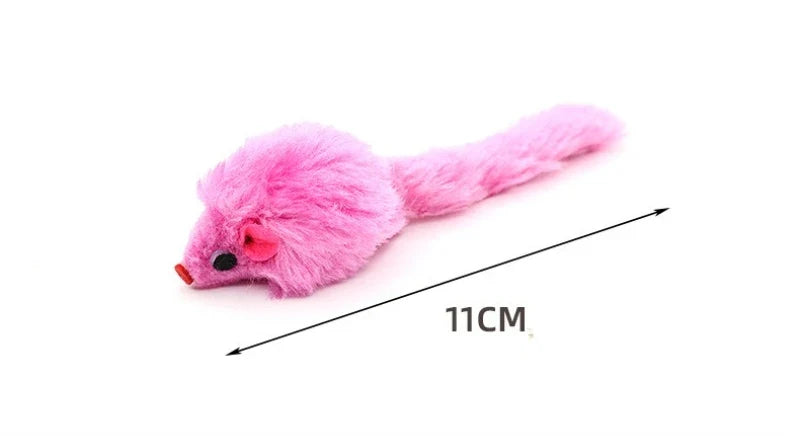 Interactive Cat Toy Realistic Mouse Shape with Rabbit Fur Feathers for Kitten Indoor Play Exercise Hunting Training