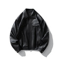 Men's Faux Leather Bomber Jacket Motorcycle Lapel Zip-Up Biker Coat Vintage Streetwear Black Brown Jacket