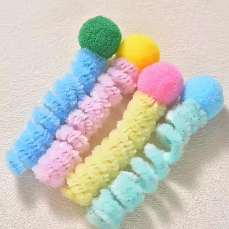Interactive Cat Toy Spring Twist Stick Plush Ball Bite Resistant Teeth Grinding Plushie for Kittens Entertainment Boredom Relief