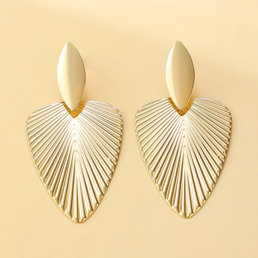 Advanced Metal Textured Leaf  Pendant Big Earrings Women's Exaggerated Fashion Party Jewelry Gold Color Geometry Drop Earring