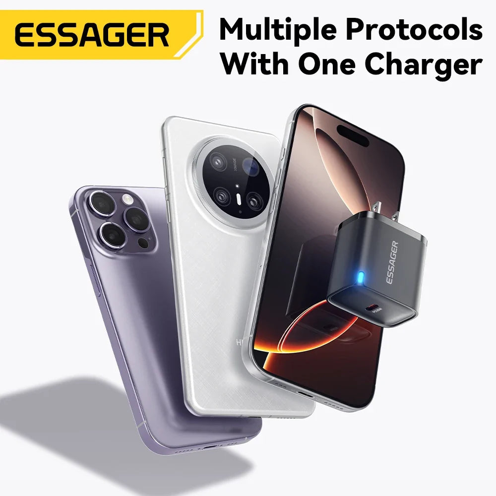 Essager Mini 30W Type C Charger PD QC3.0 Fast Type C Charger For iPhone 16 15 14 13 Pro Samsung S25 Xiaomi iPad Travel Adapter