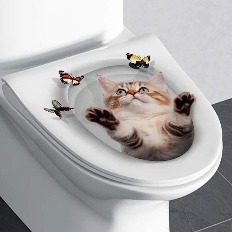 1pc PVC Water Resistant Novelty Toilet Seat Cat Dog Toilet Sticker Wall Stickers Animal /Wc Accessories For Home Bathroom Decor