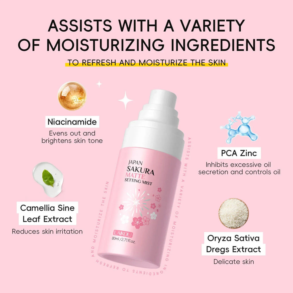 Sakura Matte Setting Spray 80ml Long Lasting Makeup Fixer Moisturizing Oil Control Non Sticky Face Mist For All Day Fresh Look