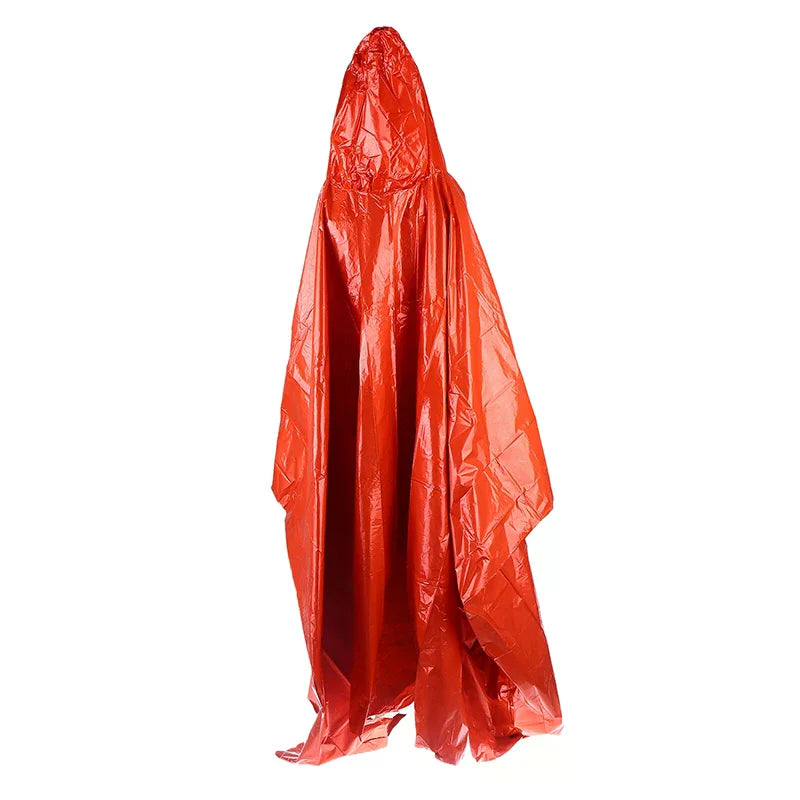 Waterproof Emergency Rain Poncho PE Thermal Blanket Raincoat Hooded Cover For Outdoor Camping Hiking Travel Motorcycle Rain Gear