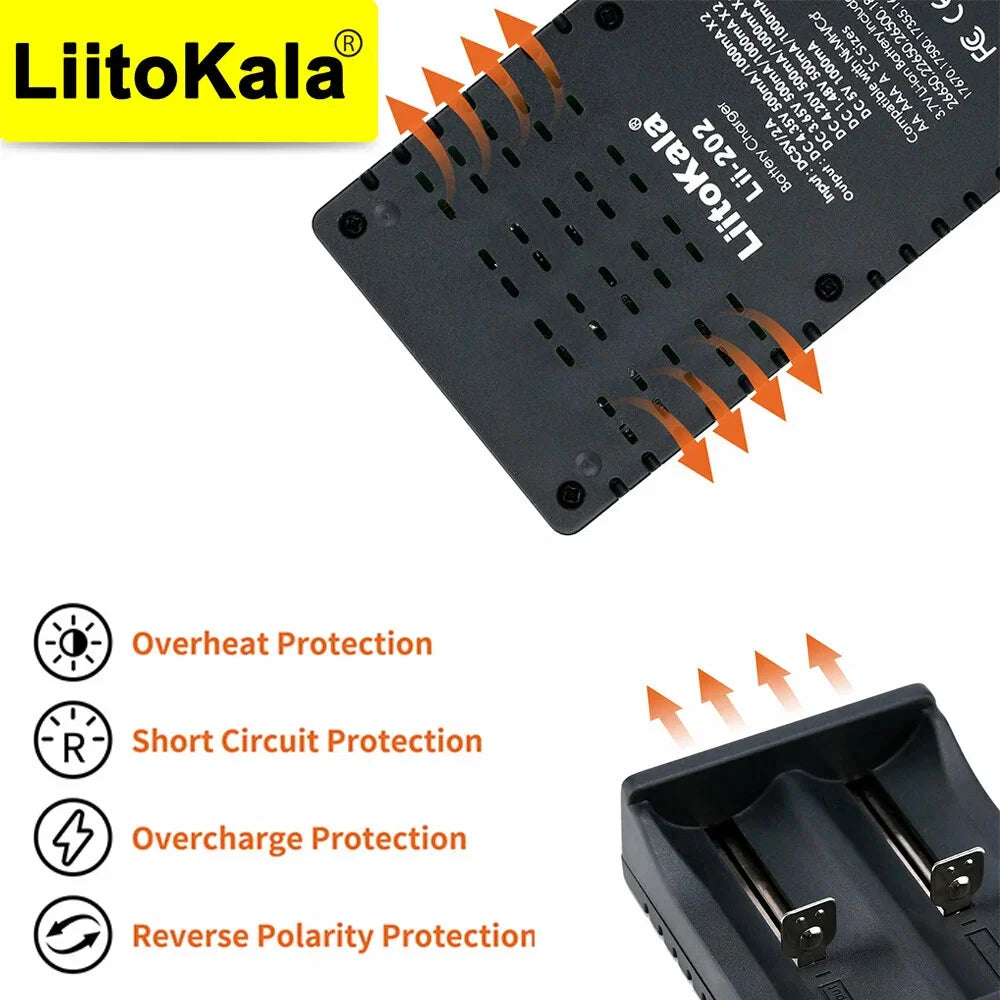 LiitoKala Lii-202 18650 Charger 1.2V/3.7V/3.2V/3.85V 21700 20700 2665014500 16340 NiMH li-ion battery Smart charger