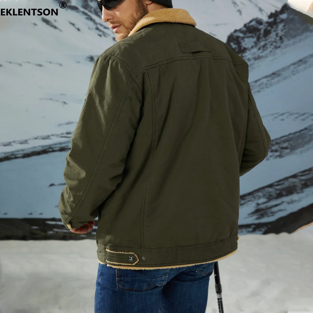 EKLENTSON Winter Fleece Hiking Jackets Men Thermal Windproof Coat Outdoor Thick Warm Cotton Cargo Work Jacket Travel Outerwear