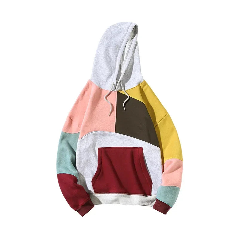 Hoodies Men Autumn Winter  Punk Hip Pop Patchwork Pullover Couples Male Moda Streetwear
