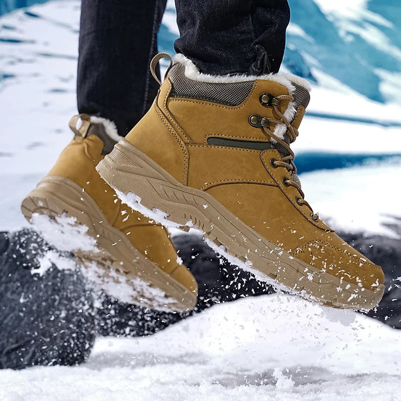 New Autumn and Winter High-Top Thick-Soled Fleece-Lined Men's Snow Boots, Outdoor Hiking Shoes, Hunting Boots, Hiking Boots