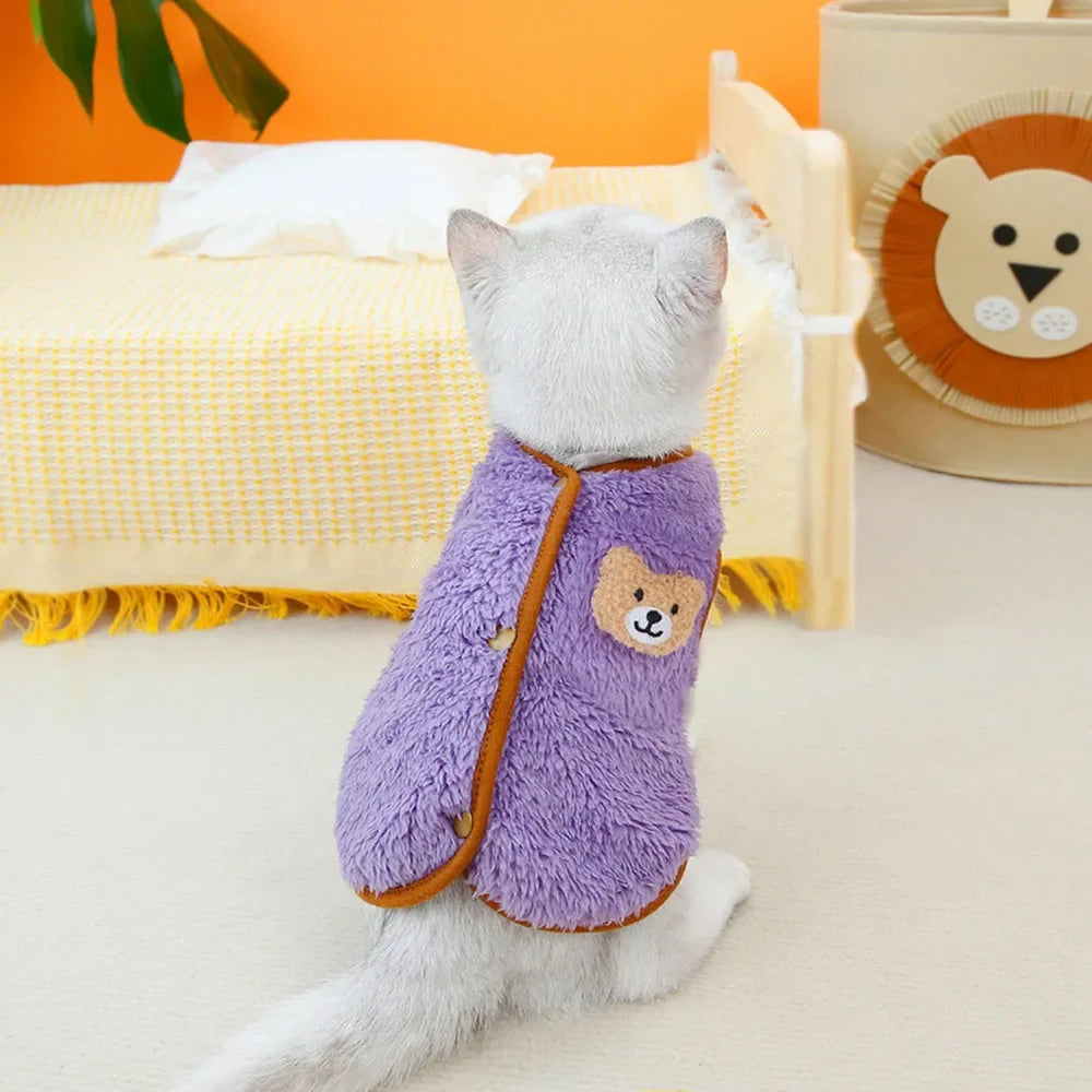 Soft Cozy Cat Clothes Kitten Cardigan Sweater Winter Warm Fleece Vest Sweatshirt for Small Dogs Puppies Jacket Coat Pet Costume