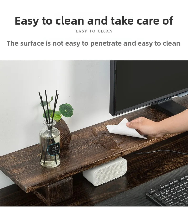 Solid Wood Monitor Stand Ergonomic Desktop Riser for Computer Screen Office Desk Organizer Natural Wooden Shelf & Laptop Stand