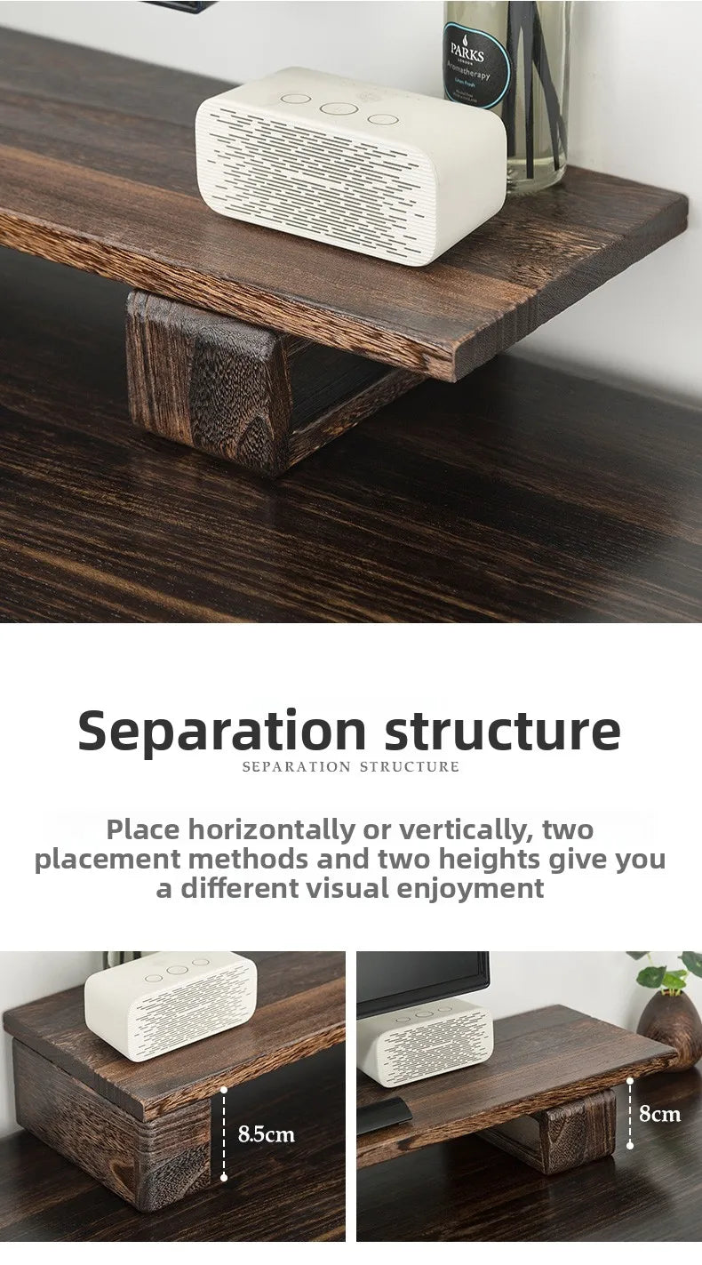 Solid Wood Monitor Stand Ergonomic Desktop Riser for Computer Screen Office Desk Organizer Natural Wooden Shelf & Laptop Stand