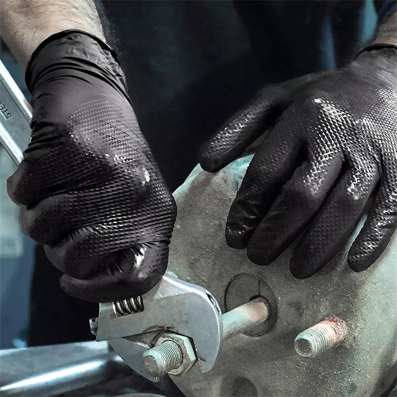 Industrial Black Nitrile Gloves 8mil Heavy Duty Disposable Gloves with Diamond Textured Latex Free Mechanic Tattoo Auto Gloves