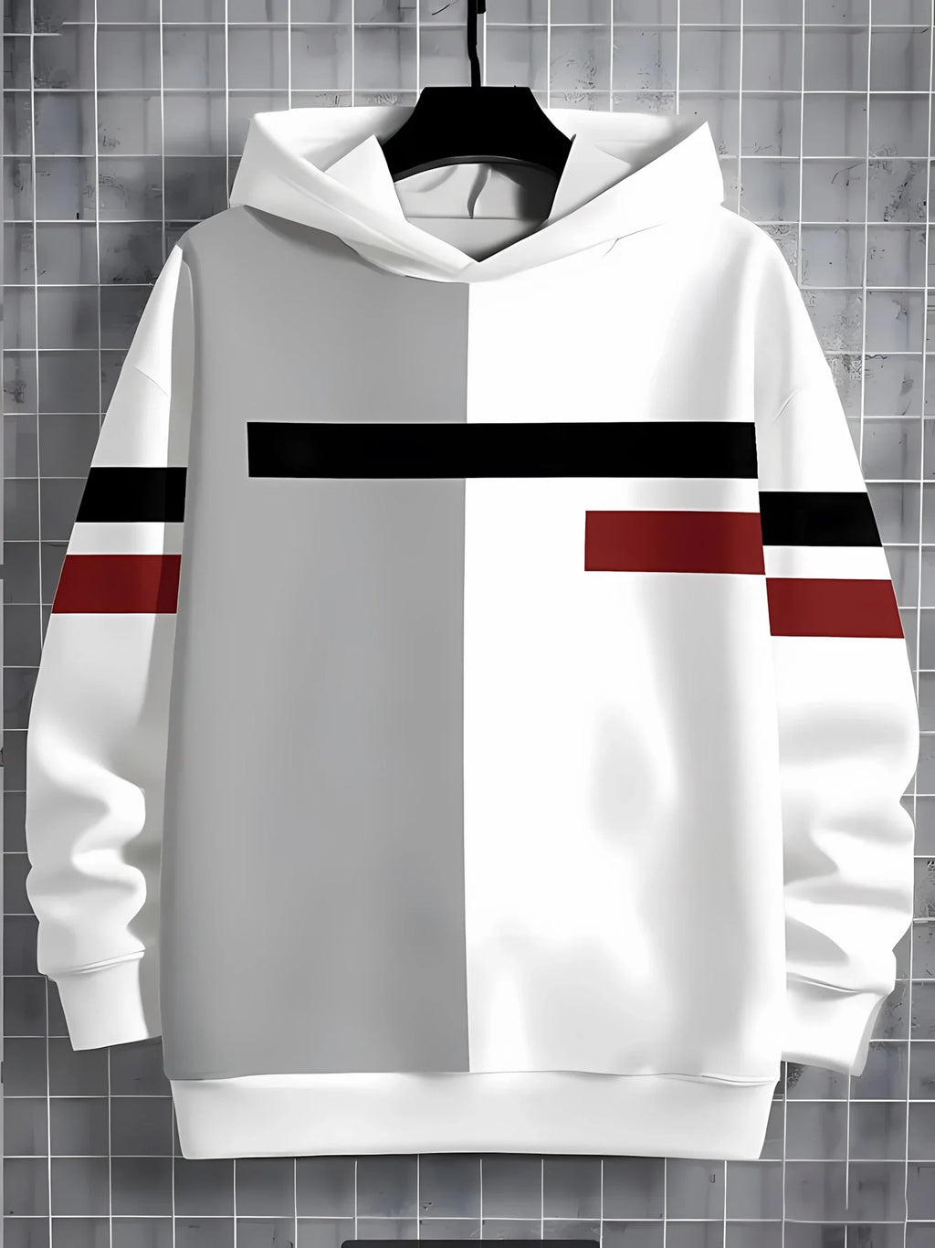 The 2025 autumn new children's casual hoodie with 3D line printing and fashionable color-blocking pullover
