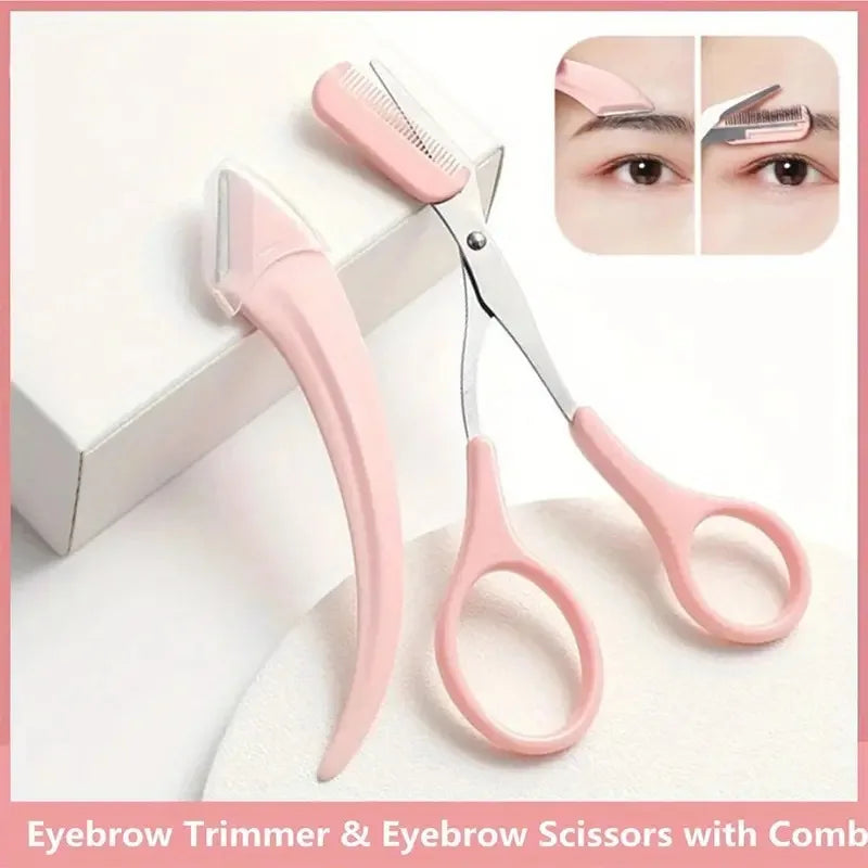 Eyebrow Trimmer Set, Curved Eyebrow Razor, Eyebrow Scissors With Comb, Convenient Easy Beauty Tools For Beginners