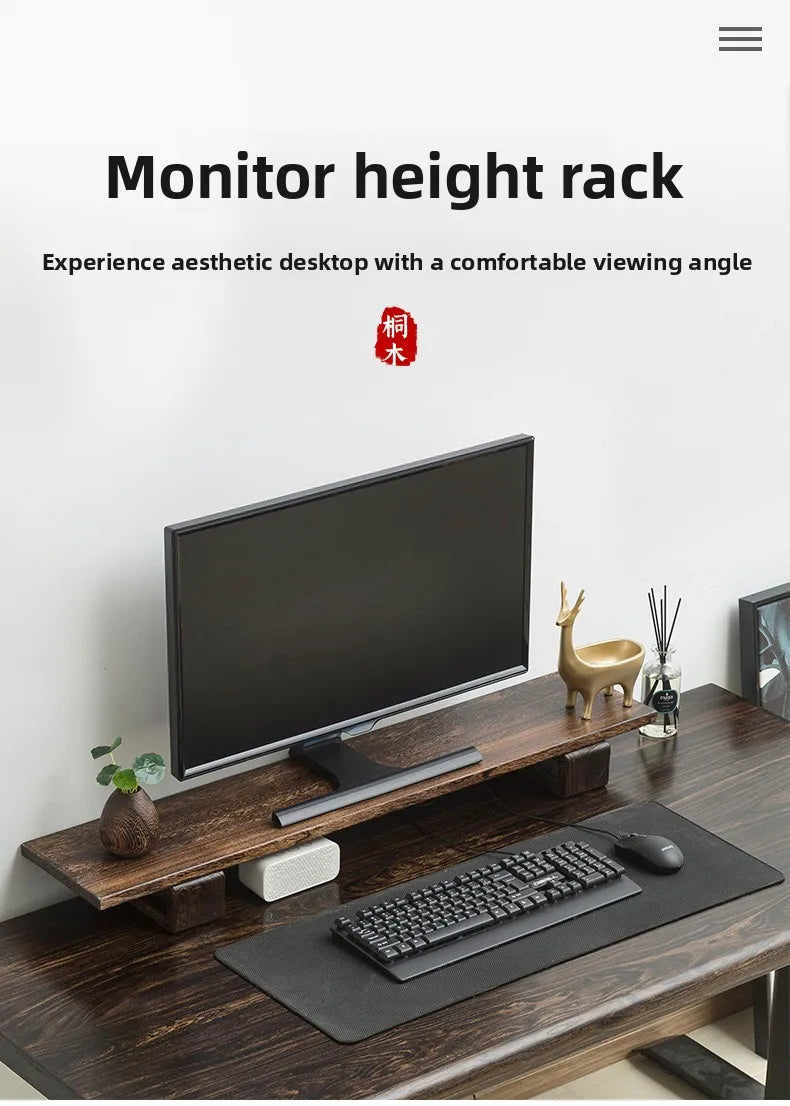 Solid Wood Monitor Stand Ergonomic Desktop Riser for Computer Screen Office Desk Organizer Natural Wooden Shelf & Laptop Stand