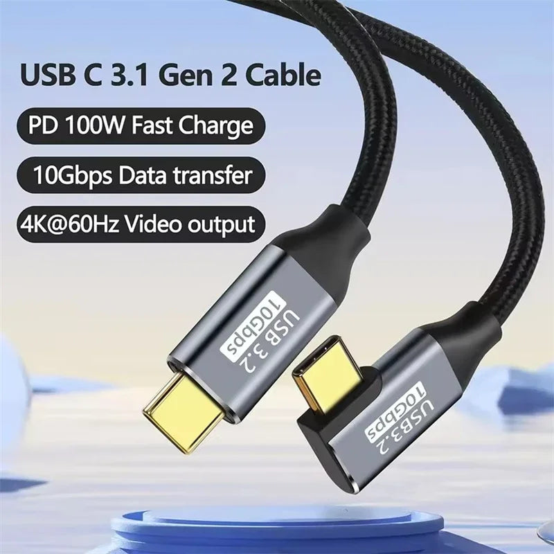 100W PD 5A Type USB C 3.1 Gen 2 Male to Female Extension Cord 90 Angle 10Gbps USB C Extender Data Cables Fast Charging Cable