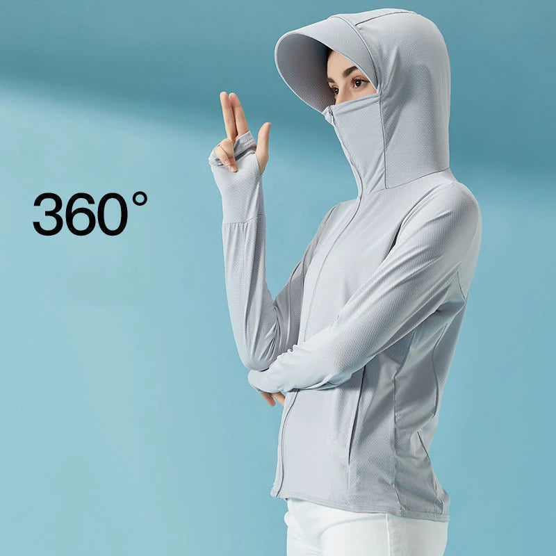 Summer Women Sun Protection Jacket Removable Brim Quick Dry Long Sleeve Anti-UV Female Hooded Hiking Jacket Beach Sweatshirt