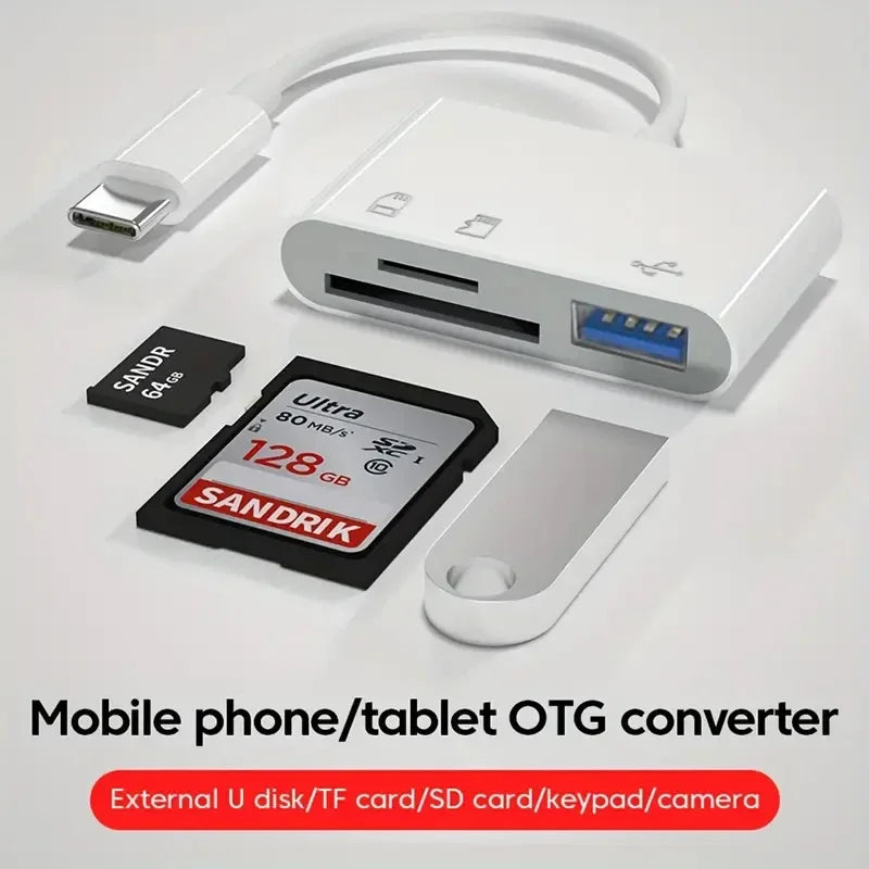 3 In 1 USB Type-C Adapter TF SD Memory Card Reader OTG USB C Card Connector For iPhone 16 15 Pro Max Plus Samsung Xiaomi Adapter