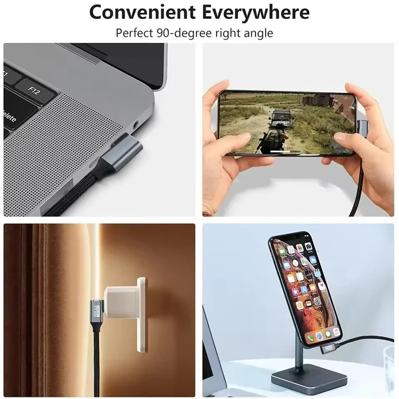 100W PD 5A Type USB C 3.1 Gen 2 Male to Female Extension Cord 90 Angle 10Gbps USB C Extender Data Cables Fast Charging Cable