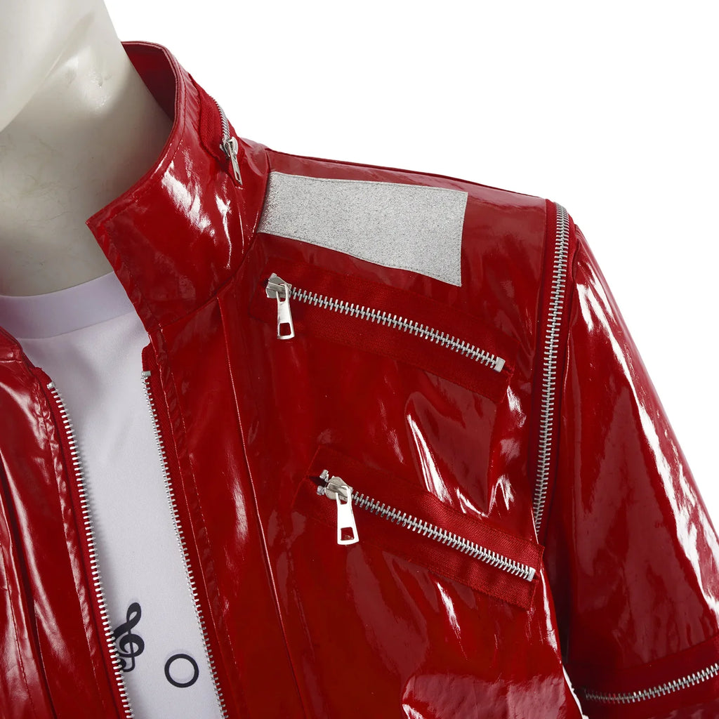 Red Zipper Michael Jackson MJ Beat It Jacket for Impersonators PU Leather Punk Casual Coat Halloween Stage Christmas Outwear