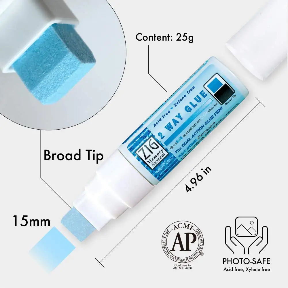 Japan Kuretake Zig 2 Way Glue Pen(1mm/2mm/4mm/15mm) , Adhesive for Professional,Artists, Crafting, Scrapbooking, Gift Card
