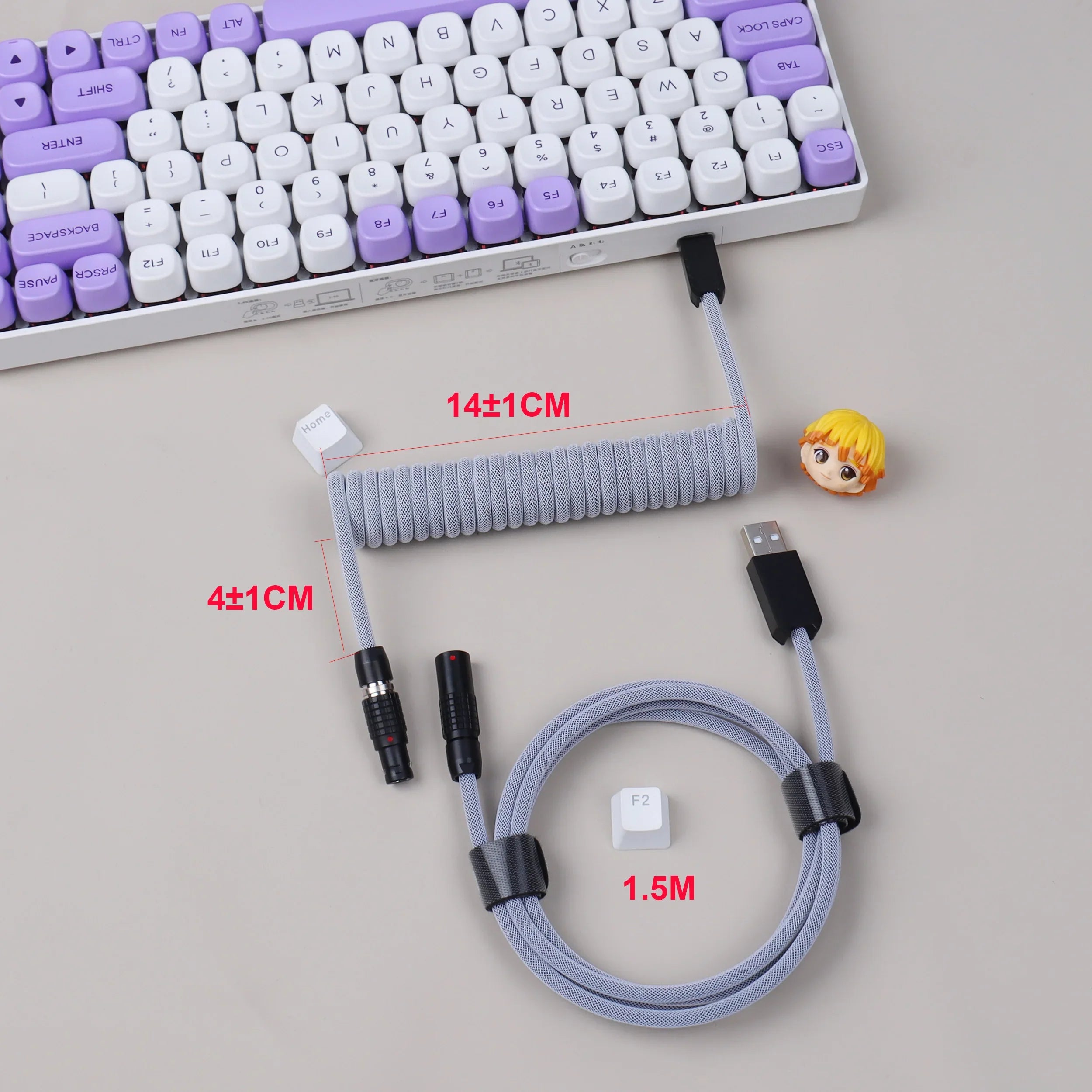 LANO Usb Keyboard Cable FGG Coiled Keyboard Usb Type C Cable Metal Aviator Connector Gaming 00B Usb Keyboard Cable