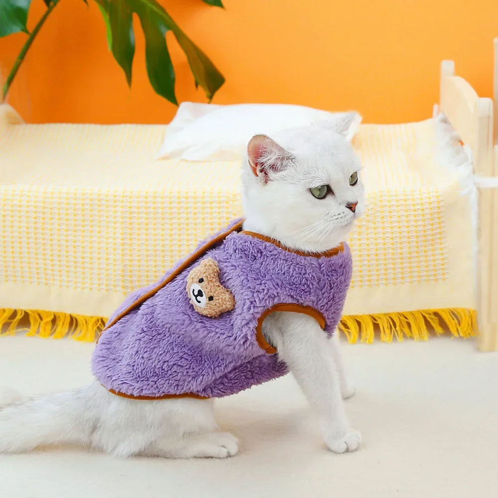 Soft Cozy Cat Clothes Kitten Cardigan Sweater Winter Warm Fleece Vest Sweatshirt for Small Dogs Puppies Jacket Coat Pet Costume