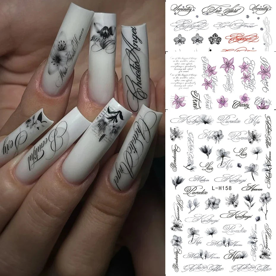 2/3 pcs Punk Style English Letters Nail Stickers Gothic Artistic Lettering Nail Charms Y2K Metallic Retro Letters Nail Decor