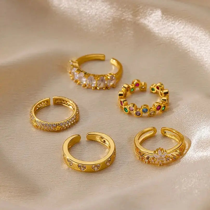 Zircon Geometric Heart Rings For Women Stainless Steel Gold Color Wedding Ring Luxury Aesthetic Jewlery Couple Gift 2026