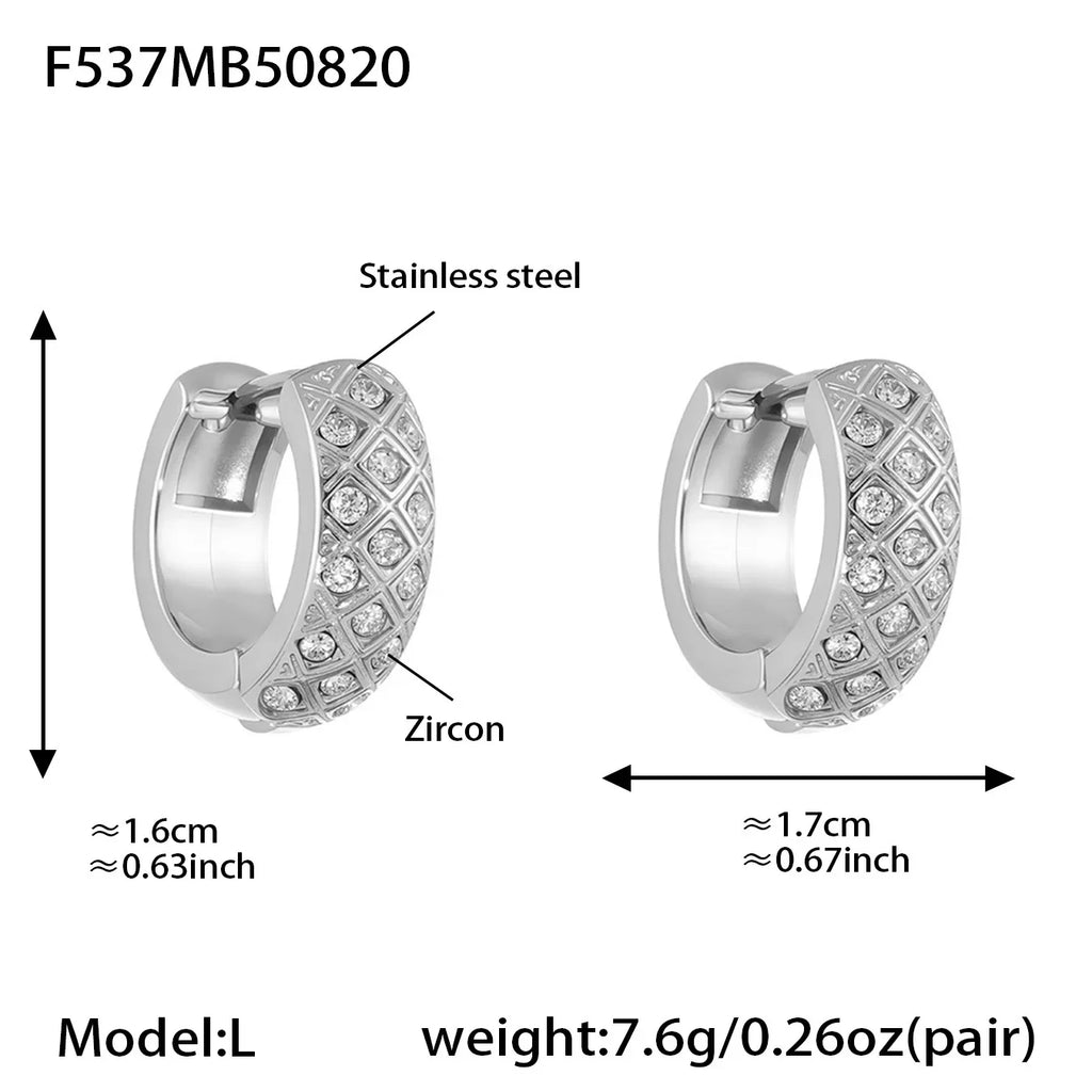 Liora Stainless Steel Zircon Women Hoop Earrings Metal Texture PVD Gold Plated Hypoallergenic Wedding Banquet Earrings Jewelry