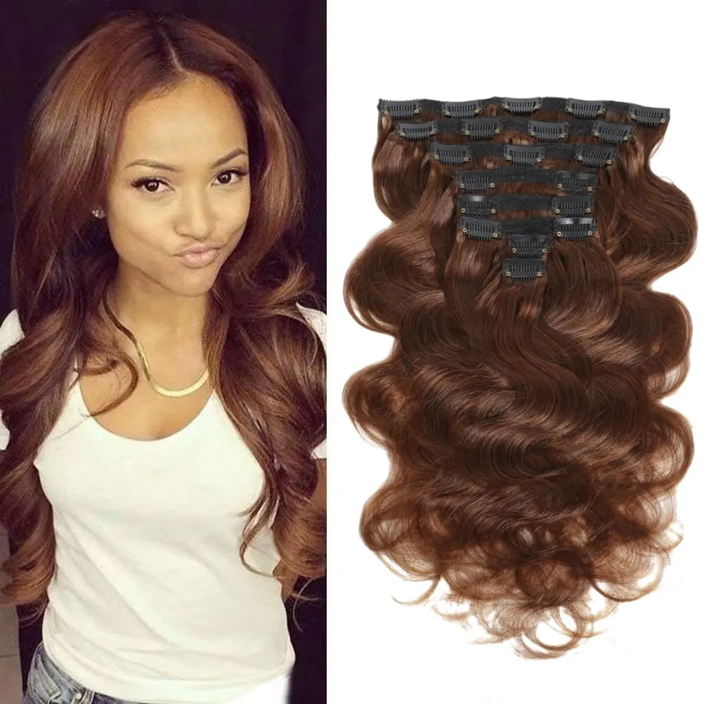 LUMIERE Clip In Hair Extensions 120g Medium Brown Body Wave Clip In Extensions Human Hair For Black Women Seamless Clip Ins 8Pcs 20 Clips Double Wefts #4 18 Inch