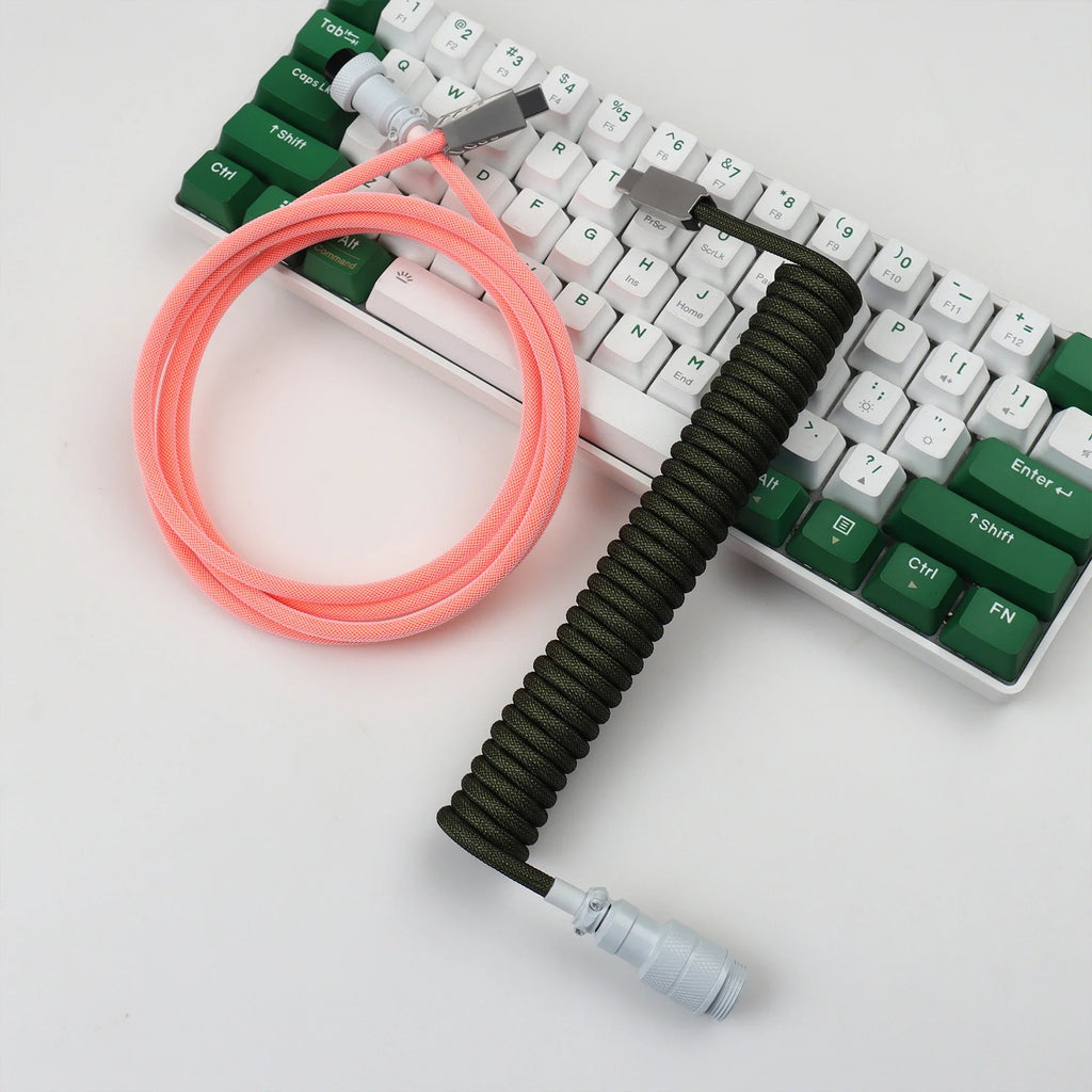 【LANO】Coiled Cable Braided Double-Sleeved Mechanical Keyboard detachable connector use Type-C to C Cable for Mechanical Keyboard