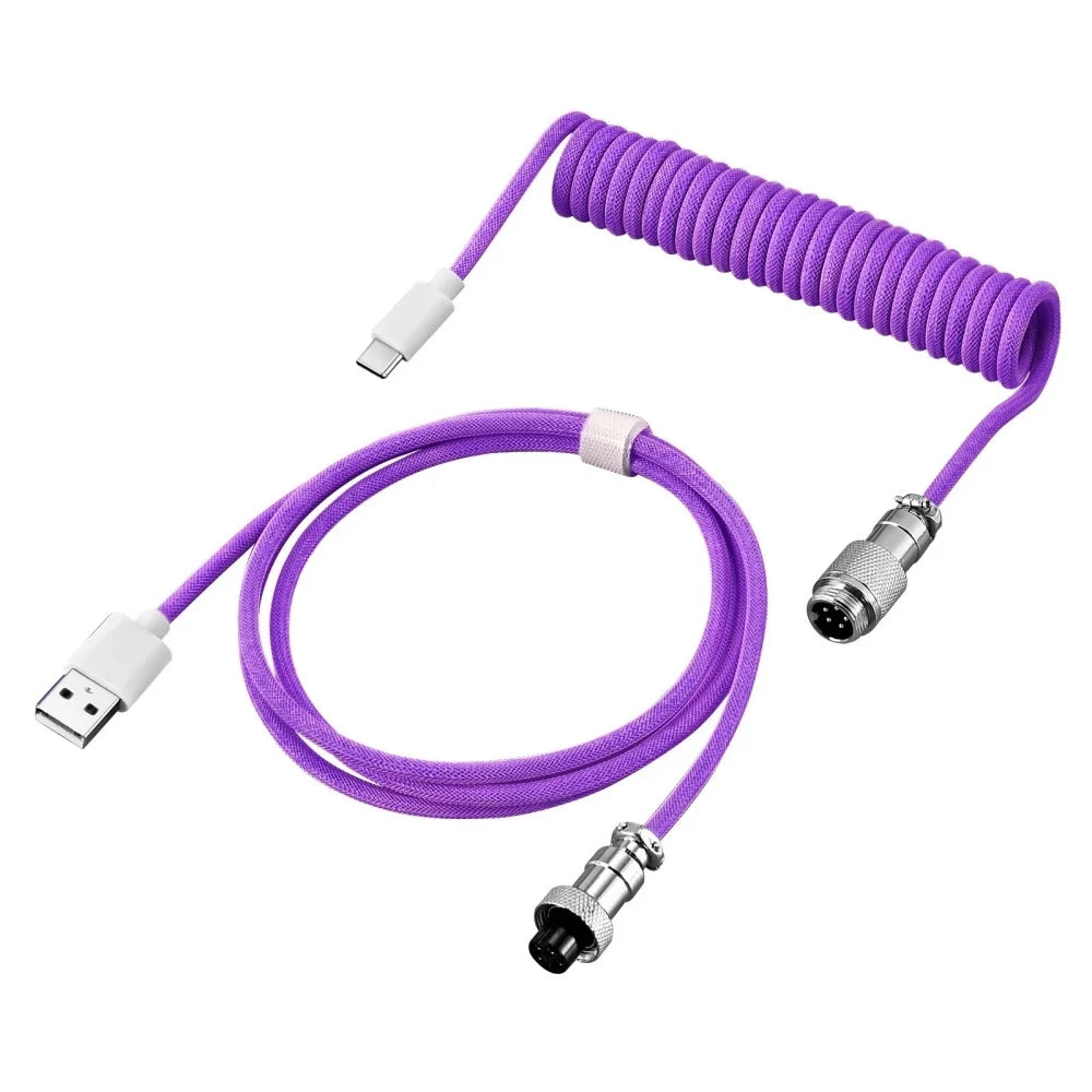 7 Colors USB Type C Mechanical Keyboard Coiled Cable USB Mechanical Keyboard Aviator Desktop PC Computer Aviation Connector Cord