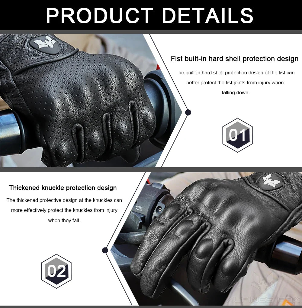 2023 Summer New Vintage Leather Motorcycle Gloves Men Black Wear-resistant Guantes Touchscreen Anti-slip Retro Motobiker Luvas