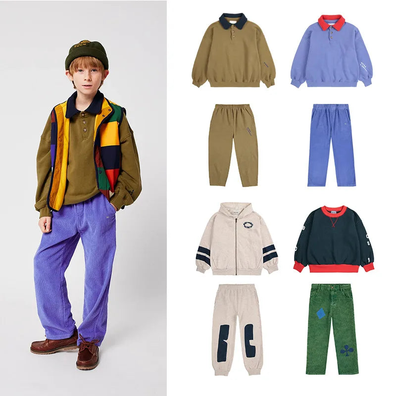 2025 New Polo Corduroy Suit Autumn Winter Boys Girls Pants Sweatshirt Cartoon Printed Kids Children's Clothes Outwear Jackets