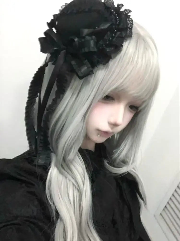 Gothic Lolita Lace Patchwork Headdress Women Cosplay Party Headband Gothic Bow Hat Japanese Y2k Aesthetic Hair Accessories